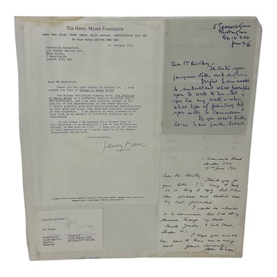 Lot 860 - Henry Moore (1898-1986) signed letter, typed letter dated 21 January 1981, stuck down and presented with letters from others