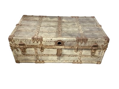 Lot 5234 - Large antique travelling trunk measuring 93cm wide x 54cm deep x 33cm tall