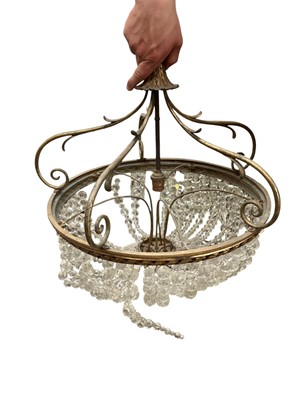 Lot 5255 - Brass and cut glass chandelier, 45.5cm diameter, and a group of gilt wall lights