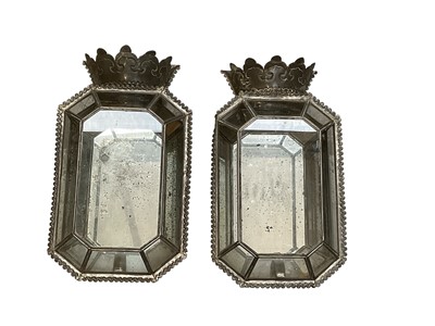 Lot 5249 - Pair of Venetian style wall lanterns of octagonal form with mirrored backs, 39cm high