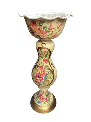 Lot 5278 - Jardinière stand with floral decoration painted cream with a crackle affect, 87cm tall