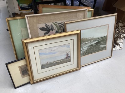 Lot 5290 - Group of pictures, including a sampler, watercolours, etc