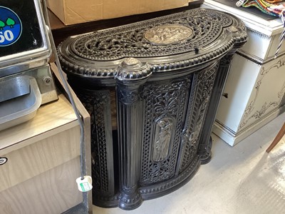 Lot 5404 - Antique French enamelled cast iron stove converted to a cabinet