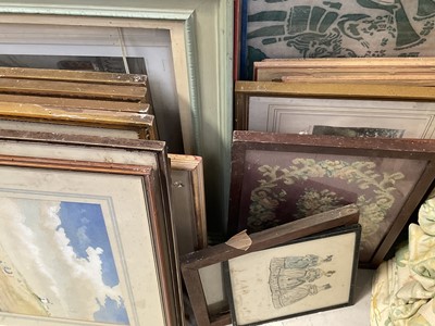 Lot 5401 - Collection of pictures and prints to include an antique pencil sketch of three nudes, 19th century French Fashion prints, two 19th century oil paintings, and sundry pictures