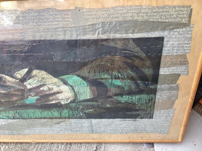Lot 5406 - Jean Lodge (1941) Ses Mains, woodcut in colours/five stitched sheets 67cm x 155 cm