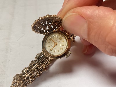 Lot 52 - Ladies 9ct gold filigree bracelet Elco wristwatch with concealed dial