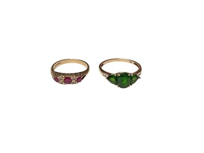Lot 49 - 9ct gold Victorian style ruby and diamond ring, size M, together with a 9ct gold green stone dress ring, size S (2)