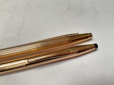 Lot 47 - Montblanc gold plated propelling pencil and a Cross gold plated ball point pen (2)
