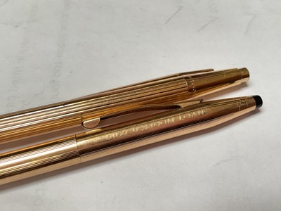Lot 47 - Montblanc gold plated propelling pencil and a Cross gold plated ball point pen (2)