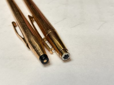 Lot 47 - Montblanc gold plated propelling pencil and a Cross gold plated ball point pen (2)