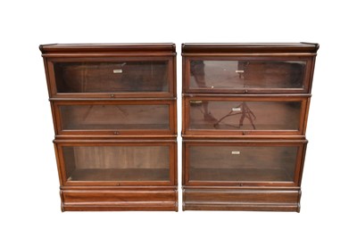 Lot 1341 - Near pair of three section Globe Wernicke style bookcases