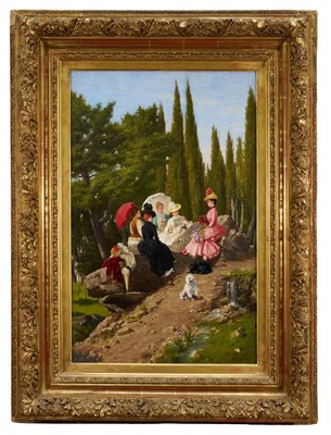 Lot 1039 - Ignace Spiridon (act. 1869-1900) oil on canvas - A Gathering of Stylish Ladies, signed, 71cm x 46cm, in good gilt frame