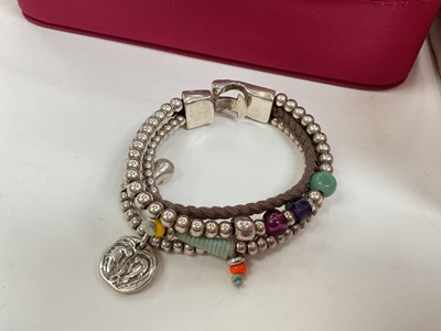 Lot 36 - Group of costume jewellery including various bead necklaces, vintage clip on earrings and an Uno de 50 white metal bead and cord multi-strand bracelet
