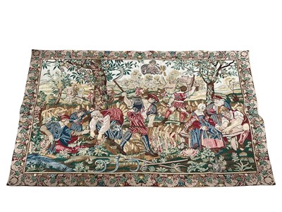 Lot 2535 - A lot of wool tapestries and embroideries plus a quantity of tapestry wool and embroidery threads. Also a pastoral scene tapestry wall hanging.