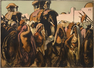Lot 1160 - *Gerald Spencer Pryse (1882-1956) coloured lithograph, Scenes of the Empire series 1924, No 4, signed, 92cm x 125cm, unframed