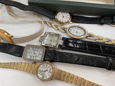 Lot 38 - Group of costume jewellery, some silver jewellery and various watches including a Gucci wristwatch with red and blue enamel decoration and a blue leather strap in case