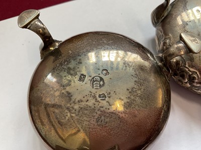 Lot 85 - Pair of Victorian silver cauldron salts, one other silver salt, silver condiment pot, four various silver salts spoons and four silver napkin rings