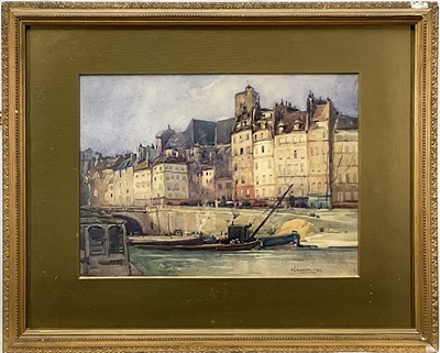Lot 1137 - *Frederick Lawson (1888-1968) watercolour - River View, probably Paris, signed and dated 1911, 23cm x 32cm, in glazed gilt frame