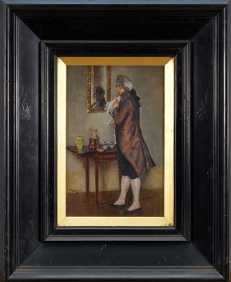 Lot 1026 - William Douglas Almond (1866-1916) oil on board - The Dandy, signed, 22cm x 14.5cm, in glazed ebonised frame