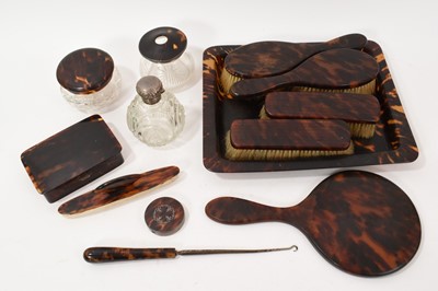 Lot 847 - Collection of tortoiseshell and silver mounted dressing table items