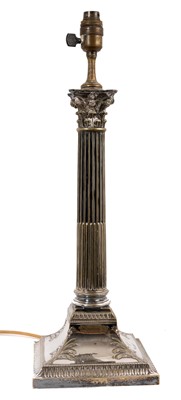 Lot 846 - Good 19th century silver plated Corinthian column lamp base