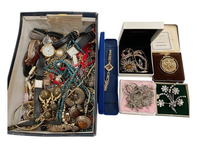 Lot 24 - Collection of 1980s gilt metal clip on earrings, together with other vintage costume jewellery, some silver and various wristwatches