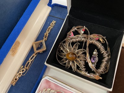 Lot 24 - Collection of 1980s gilt metal clip on earrings, together with other vintage costume jewellery, some silver and various wristwatches