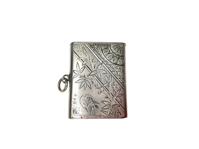 Lot 7 - Victorian silver vesta case with engraved bird and foliate decoration (Birmingham 1885), 4cm x 3cm