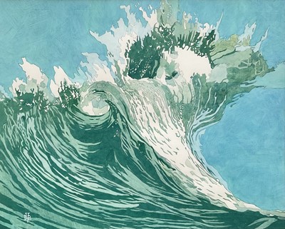Lot 56 - David Bexley, Contemporary, mixed media, Wave No.9 Hawaii, signed with monogram, 40cm x 50cm, glazed frame