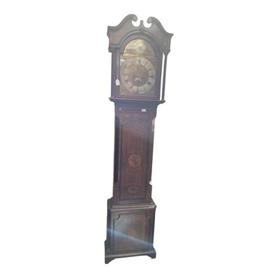 Lot 380 - George III oak cased longcase clock, the arched brass dial signed Robert Hall, Oswestry