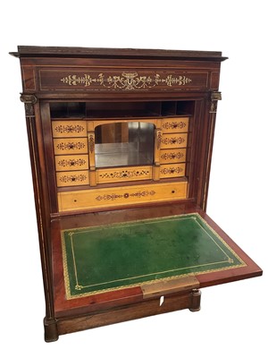 Lot 1453 - Early 19th century Continental rosewood and ivory inlaid secretaire abattant
