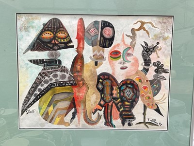 Lot 5081 - Cherif Thiam (b.1951), watercolour of abstract figures, signed