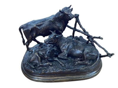 Lot 5012 - After Jules Moigniez (French, 1835-1894), bronze scutpture of a family of cows, signed