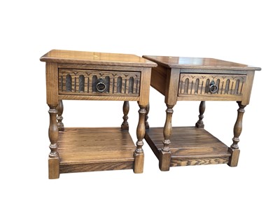 Lot 5305 - Pair of oak bedside tables, 53cm tall x 46cm wide together with two coffee tables