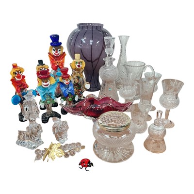Lot 5016 - Group of six Murano glass, Baccarat dog, Edinburgh crystal and other glassware