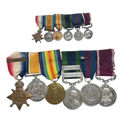 Lot 709 - First World War and later medal group comprising 1914 'Mons' Star with 5th Aug - 22nd Nov 1914 clasp, War and Victory medals named to 6837175 S - SGT. E. Watson. S. & T.C
