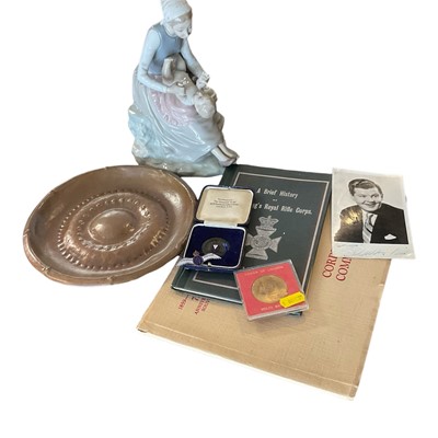 Lot 5252 - Benny Hill signed photo, Nao figure, South African copper dish, other items
