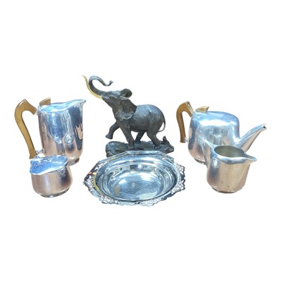 Lot 5043 - Franklin Mint model of an Elephant - Giant Of The Serengeti, together with Picquot Ware four piece tea and coffee set and a plated dish