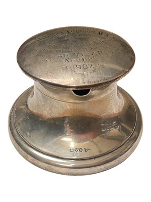 Lot 24 - Edwardian silver desk inwell (Chester 1907) and a silver cigarette box (Birmingham 1916)