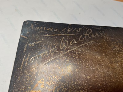 Lot 24 - Edwardian silver desk inwell (Chester 1907) and a silver cigarette box (Birmingham 1916)