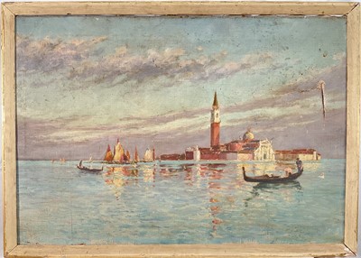 Lot 103 - English School, 20th century oil on canvas, Venice lagoon with view of the Basilica Santa Maria della Salute, 50cm x 72cm, framed