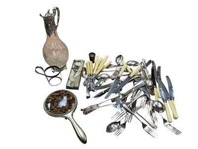 Lot 5046 - Group of silver plate, including a claret jug, flatware, etc