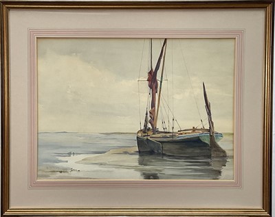Lot 254 - William Ayrton (1847-1908) watercolour - Thames barge at anchor, signed and dated 1900, 36cm x 50cm, mounted in glazed frame
