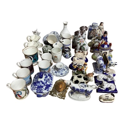 Lot 5051 - Group of ceramics, including Staffordshire figures, Royal Copenhagen chamber sticks, etc