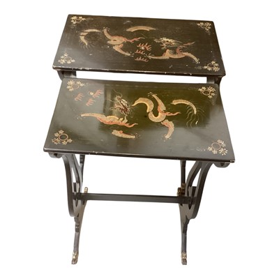Lot 5334 - Nest of two oriental lacquered tables with shaped supports and gilt feet