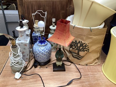 Lot 5059 - Pair of Chinese porcelain lamps painted with butterflies, and a selection of other lamps and shades