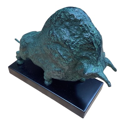 Lot 5064 - After Picasso, bronzed model of a bull on a black rectangular base