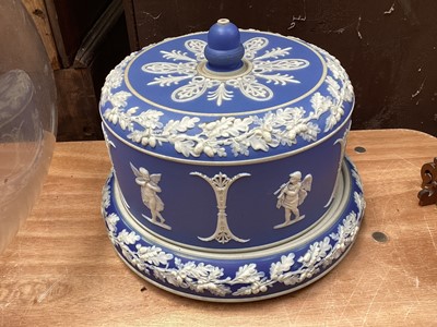 Lot 5065 - Late Victorian jasperware cheese dome decorated in the classical style on a blue ground, impressed model numbers