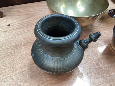 Lot 5139 - Christofle silver plated egg cruet, other silver plate, and a brass water jug
