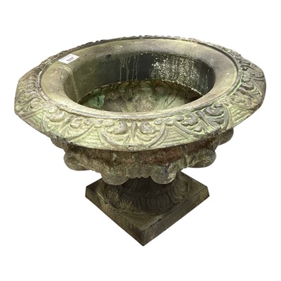 Lot 5337 - Cast metal garden urn on square base